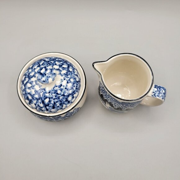 Wolf Covered Sugar and Creamer Set Blue Spongewear Folk Craft Tien Shan - Picture 6 of 7